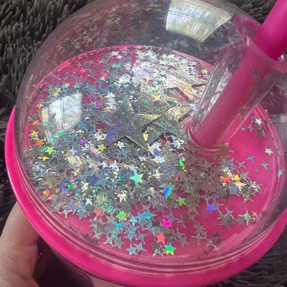 Barbie x Miniso Collab Pink Glitter Silver Star Dome Tumbler with Straw EUC - Picture 9 of 12